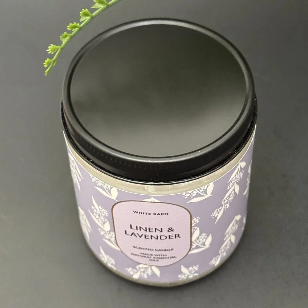 BBW Linen & Lavender White Barn Bath & Body Works Mason Jar Single Wick Candle - Picture 4 of 10